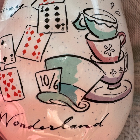 DISNEY ALICE IN WONDERLAND COFFEE MUG W/PLAYING CARDS, MAD HATTER , TEACUPS - Picture 11 of 14